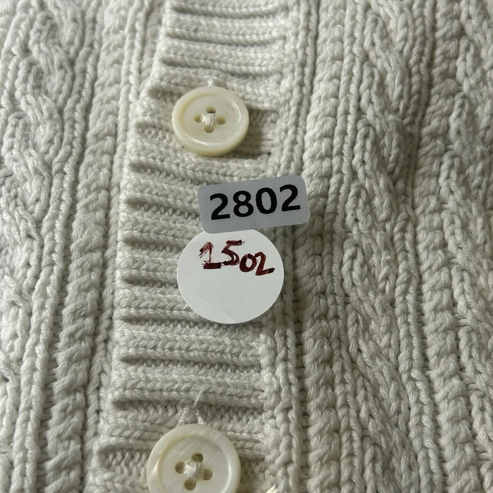 John Galt White Zoe V Neck Cable Knit Button Up Cardigan Women's One Size